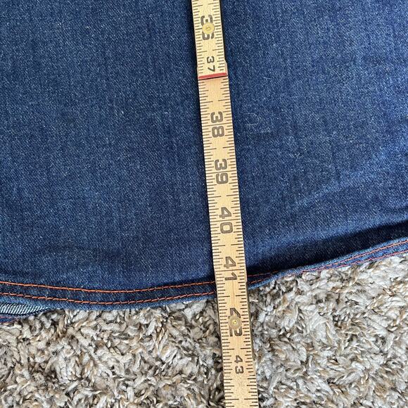 Vintage 70s Dress Size Small Blue Jean Denim Pinafore Trapeze Boho Hippie Retro - Picture 14 of 15